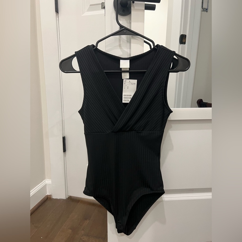 H&M Black Ribbed Women's Bodysuit